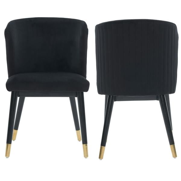 Life Interiors Set of 2 Sofina Modern Velvet Dining Chairs with Tufted Back - Wooden Frame & Gold-Tipped Rubberwood Legs