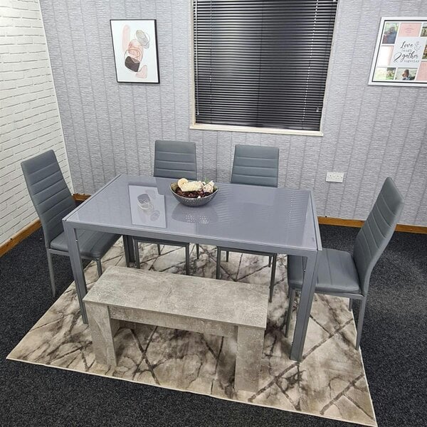 Kosy Koala Dining Table Set With 4 Grey Faux Leather Chairs and Bench kitchen Dining Room Furniture