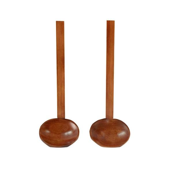 Anygleam Brown 2pcs Wooden Ladle Mix Style Food Kitchen Tableware