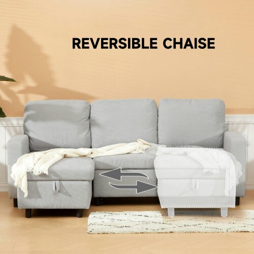 Wyld Haus Tafaha Light Grey Pull Out Sofa Bed With Storage and Side Pockets