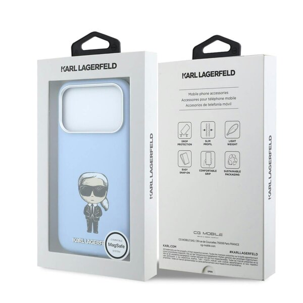 Karl Lagerfeld Smooth Karl Bodies Sketch Case with MagSafe for iPhone 17/18 Pro Max 6.9" Light Blue - KLHMP18X6PWKIKDB