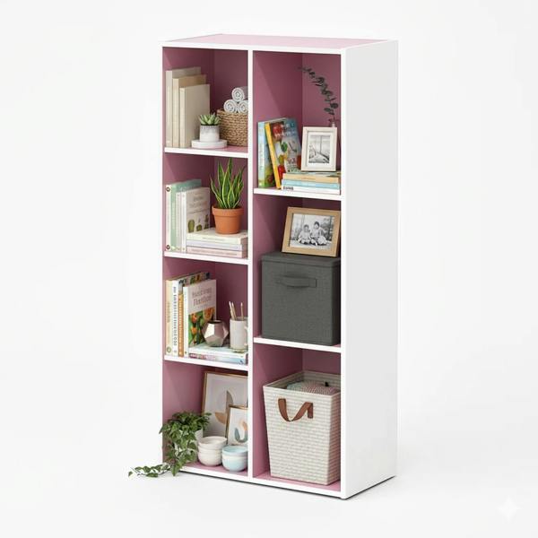 WALPLUS Reed 7-Cube Reversible Open Shelf, White/Pink | Premium Home Interior Decoration