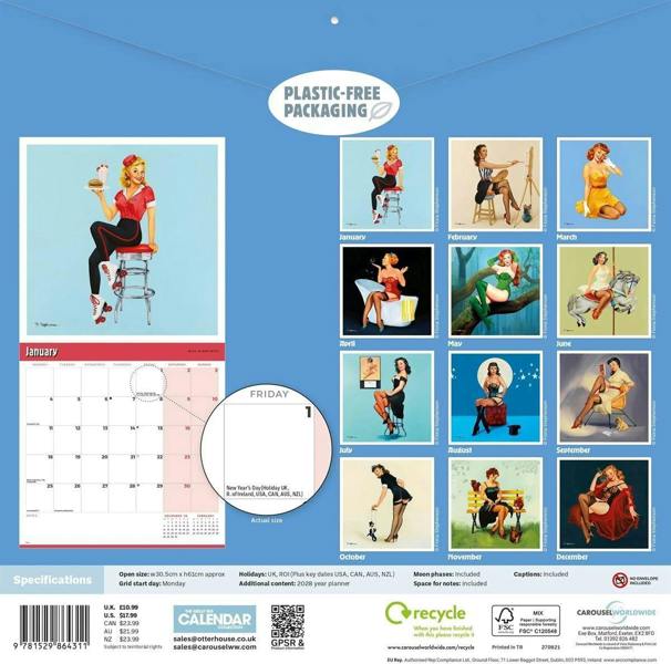 Pin Ups Calendar 2027 (vintage glamour illustrations by Fiona Stephenson)