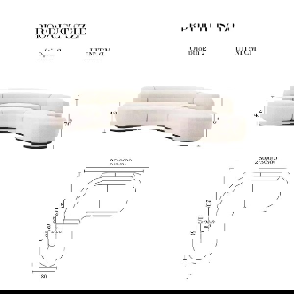 Eulalia Cream Curve Three Seater Sofa, Corner Sofa, Boucle-Weilai Concept-Curved Sofa 250cm / 210cm-Weilai Concept
