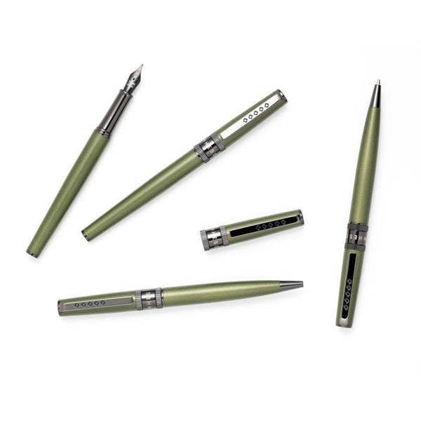 Tom Hessin Rebel Collection Garrison Green Fountain Pen With Gunmetal Trim & PVD Black Fine Nib