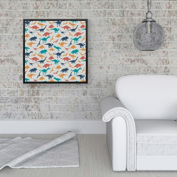 Warren Reed Multicoloured Dinosaurs Framed Canvas