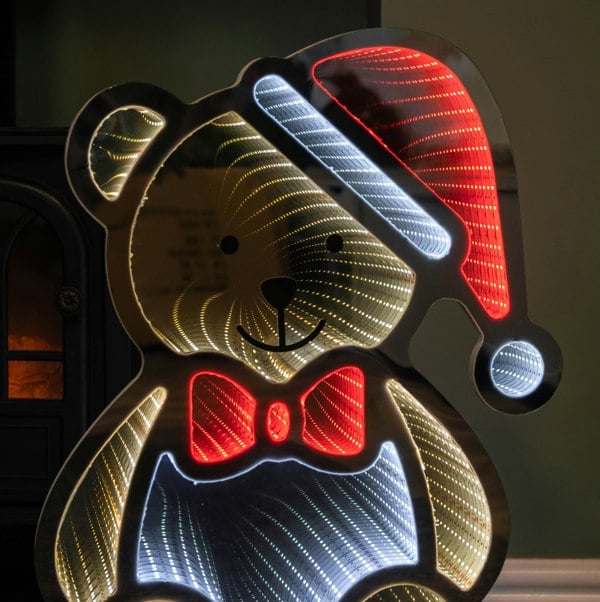 Samuel Alexander 60cm Light up Teddy Bear in Santa Hat Christmas Infinity Decoration with LEDs