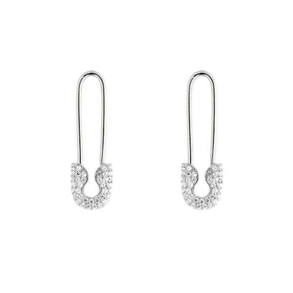 Spero London Pave Safety Pin Earrings Jewelled Sterling Silver