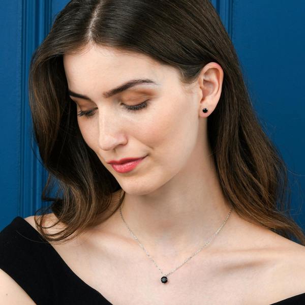namana Dainty 925 Sterling Silver Black Round Solitaire Pendant Necklace for Women