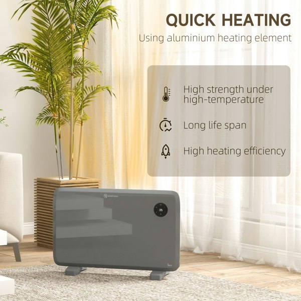 HOMCOM Electric Convector Heater, Quiet Space Heater w/ LED Display, Grey