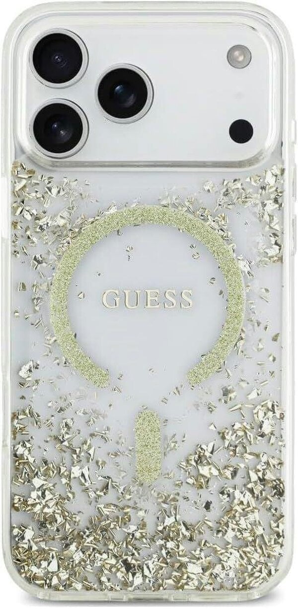 Guess Resin Bottom Glitter Case with MagSafe for iPhone 17/18 Pro Max 6.9" Clear Gold - GUHMP18XRGRGED