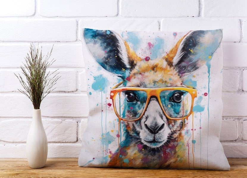 Warren Reed Splashart Kangaroo In Glasses Cushions