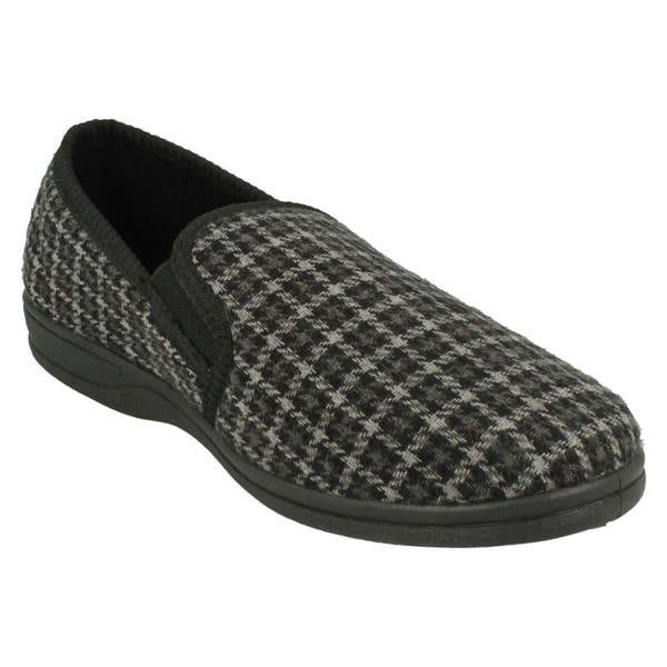 Spot On Mens Spot On Check Detail Gusset Slippers Mason