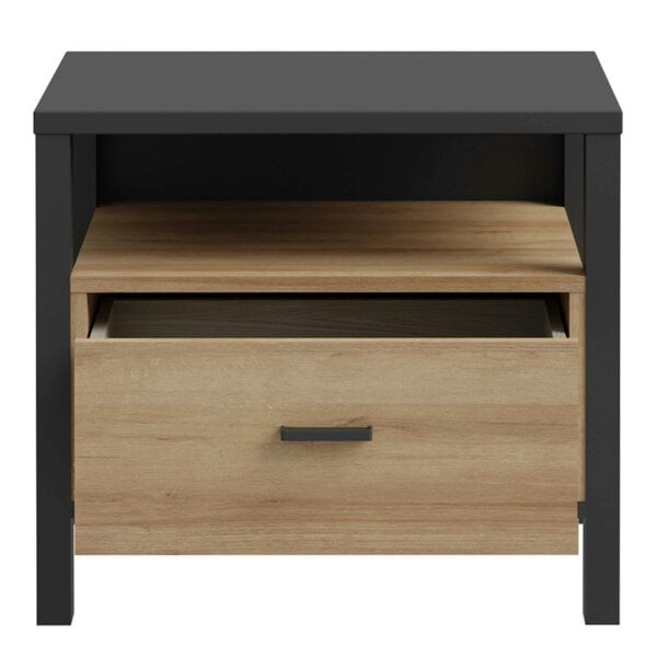 Wyld Haus Egtved Black and Natural Oak Wood Effect Bedside 1 Drawer