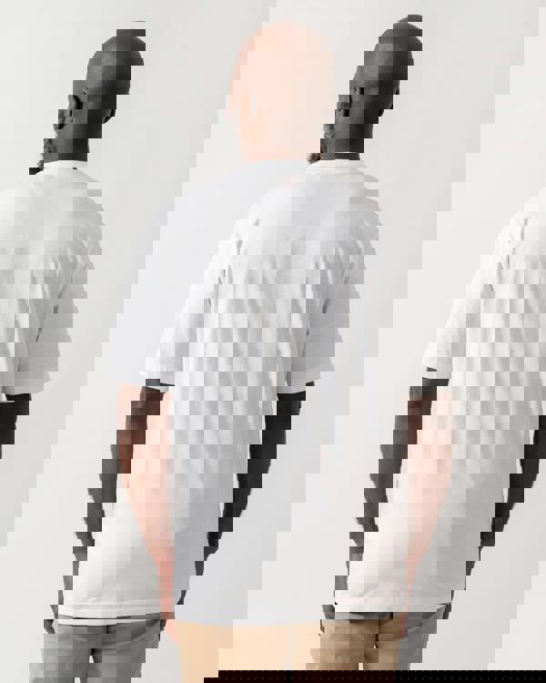 back shot of a model wearing a HUGO Doreston Mens Graphic T-Shirt in White