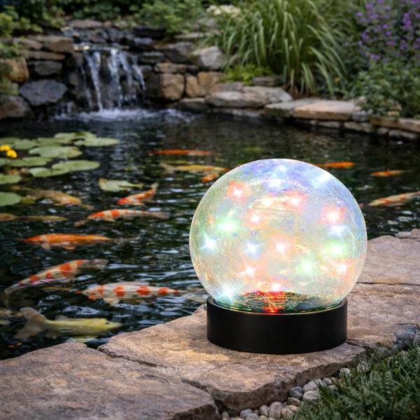 Gardenwize Solar Crackle Ball Light – Multi-Coloured 15cm LED Globe
