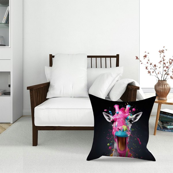 Warren Reed Splashart Giraffe Face Pink Floor Cushion