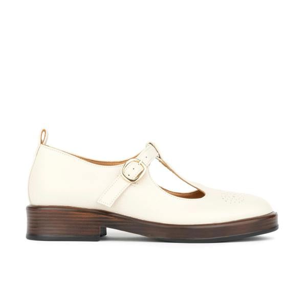 Embassy London Bloom - Cream - Women's Textured Leather T-Bar Shoe with Brogue Detail