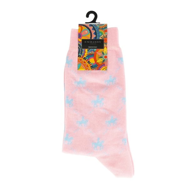 Embassy London Footsie - Pink - Men's cotton crew socks size UK 6 to 12 in light pink