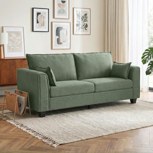 HOMCOM 3 Seater Sofa, Linen Upholstered Sofa with Spring Cushions, Green