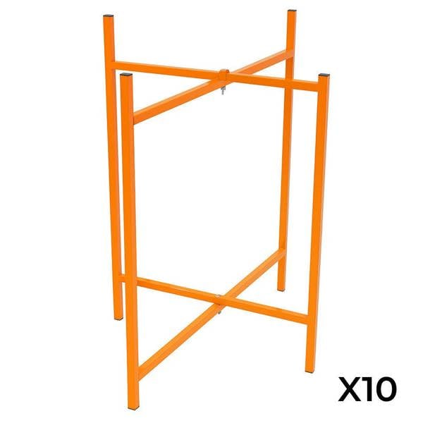 Bright orange mortar board stands, 750mm high, featuring a sturdy metal frame with cross supports, sold as a set of 10