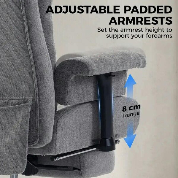 Big and Tall Office Chair, 250 kg Heavy Duty Executive Desk Chair with Adjustable Armrests and High Back, Dark Grey