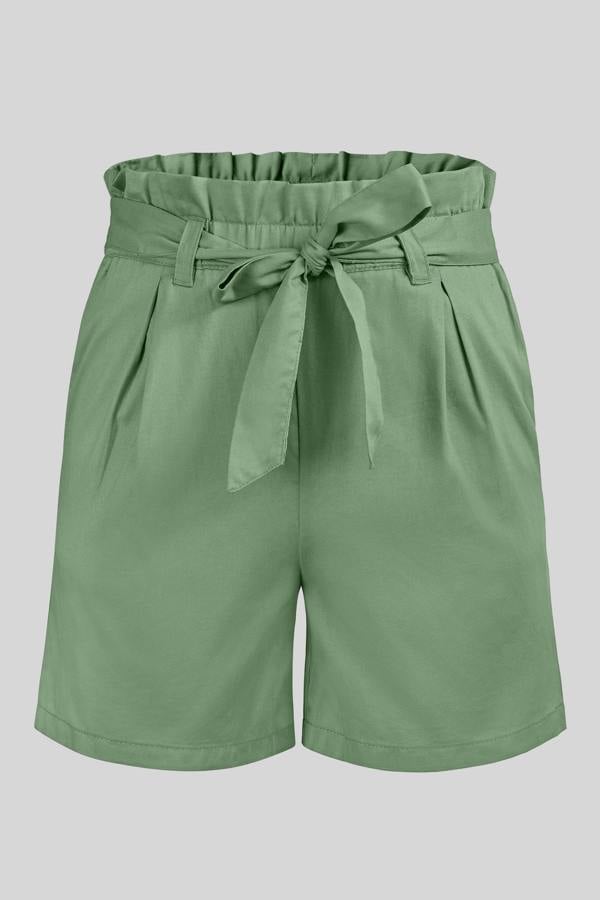 ENORSIA Cotton Stretch Comfort Fit Paperbag Shorts