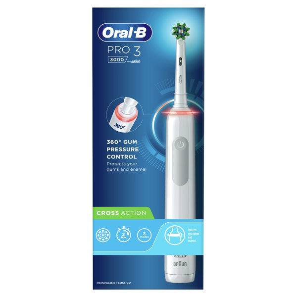 Oral-B Pro 3 - 3000 - Cross Action Electric Toothbrush Designed By Braun - White