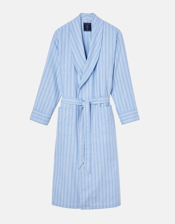 British Boxers Men's Brushed Cotton Dressing Gown – Westwood Blue Stripe