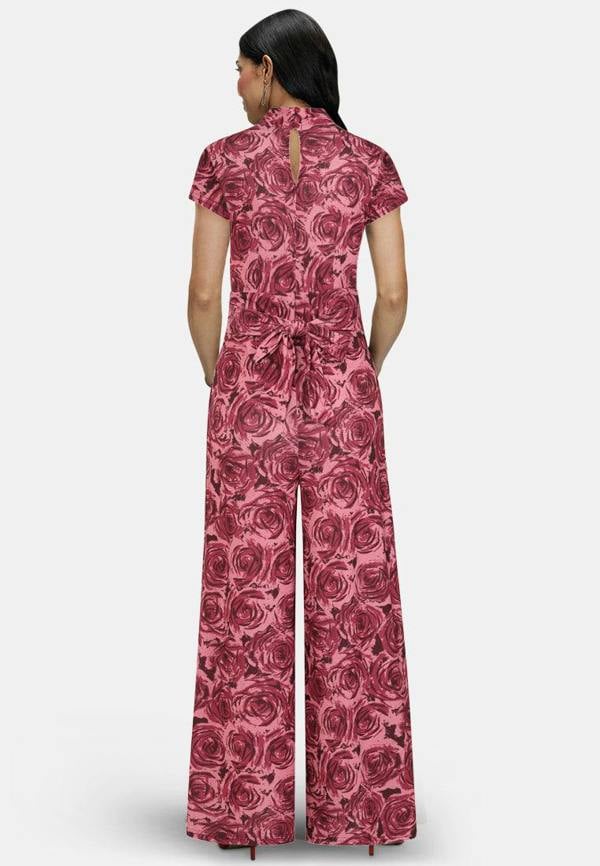 HotSquash V Neck Wide Leg Jumpsuit with Cap Sleeves