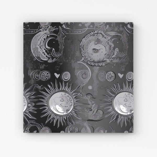 Warren Reed Black Grey Abstract Sun and Moon Canvas