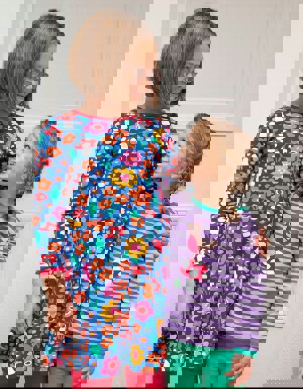 Organic Floral Mushroom Print Long - Sleeved Skater Dress - Toby Tiger UK Retail