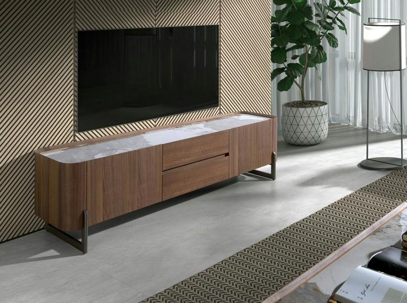 Angel Cerdá Walnut and dark metallised steel TV cabinet with porcelain marble top 3250