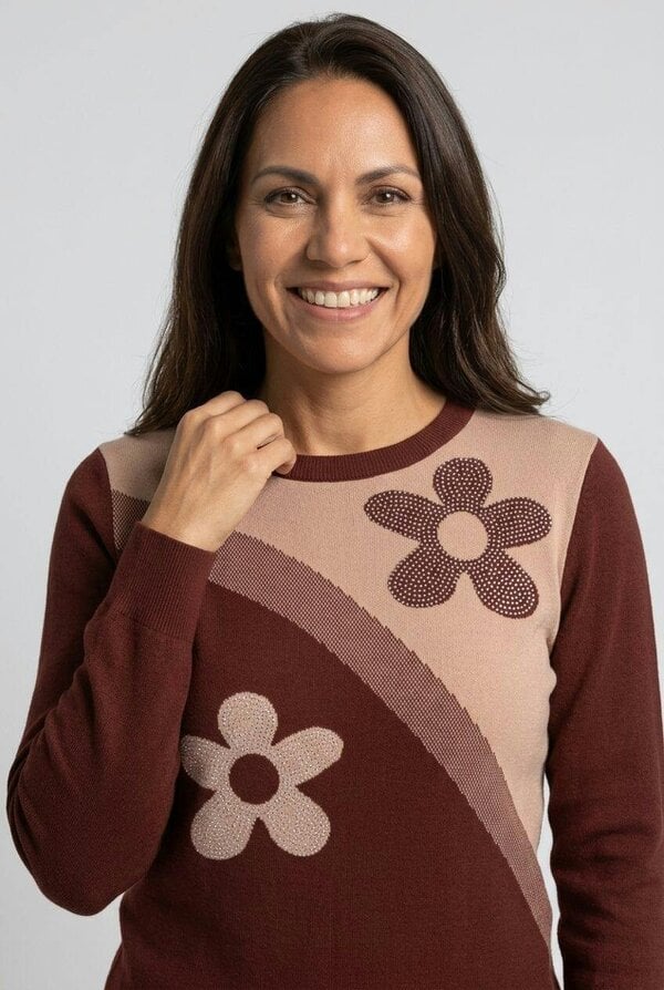 Izabel London Floral Sparkly Curve Hem Jumper