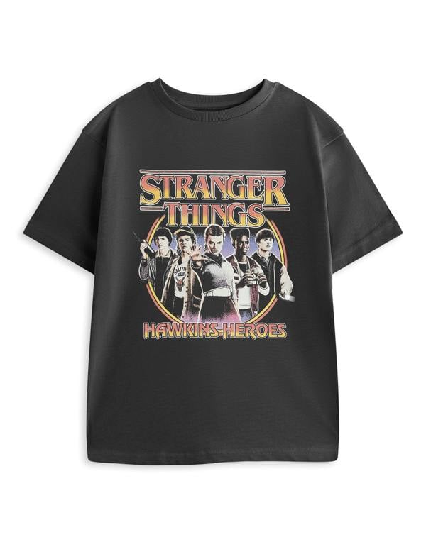 Stranger Things Unisex Kids Grey Hawkins Heroes Short Sleeved T-Shirt