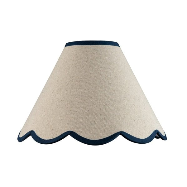 Scallop Edge Natural Textured Linen Coolie Lamp Shade with Navy Trims Image 1
