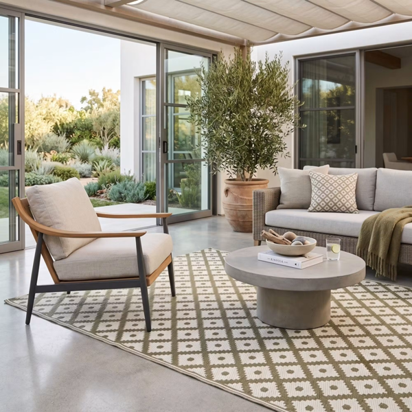 HOMESCAPES Outdoor Rug Luxury Waterproof Reversible Recycled, For Garden, May Geometric
