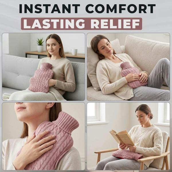 LKH HOME COLLECTION Hot Water Bottle with Cover UK 2L Soft Knitted Washable Cover with hand pockets keeps both hands warm, Leakproof Design