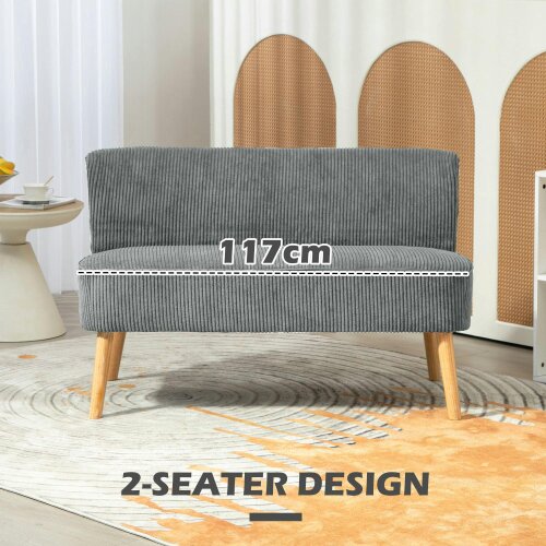 Wyld Haus Dinovi Grey Corduroy 2 Seater Sofa Natural Wooden Legs
