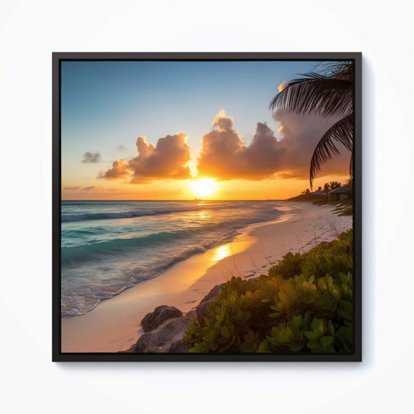 Warren Reed Sunrise On The Beach Framed Canvas