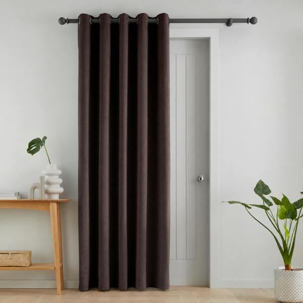 Catherine Lansfield Super Thermal Blackout Matt Velour Eyelet Door Panel Chocolate