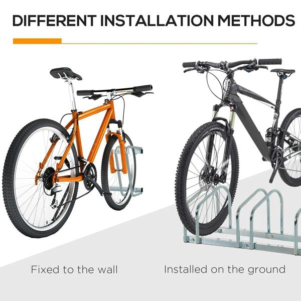 Silver bicycle parking rack for wall mounting or ground installation