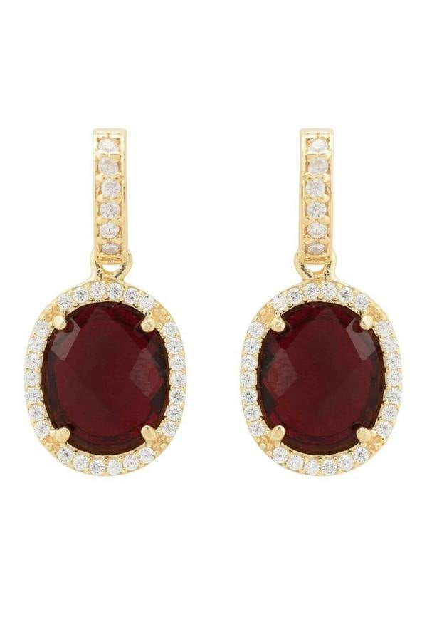 Beatrice Oval Gemstone Drop Earrings Gold Garnet - LATELITA Earrings