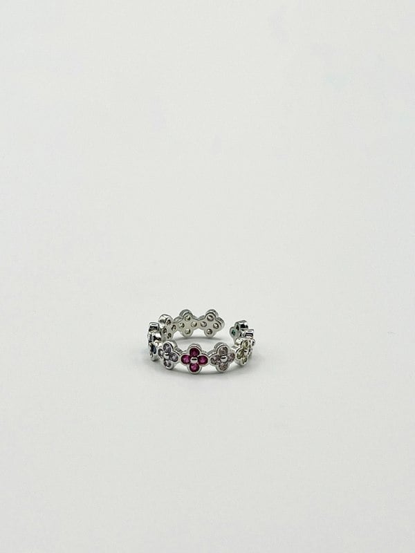 SVNX Diamante Clover Ring in Multi Silver Colour