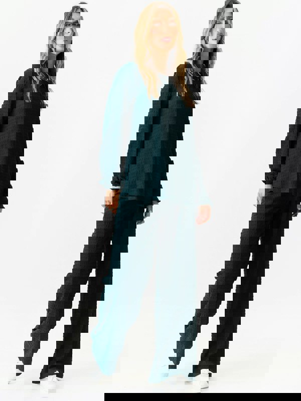 Gini London Bottle Green Textured Long Sleeves Oversized Top