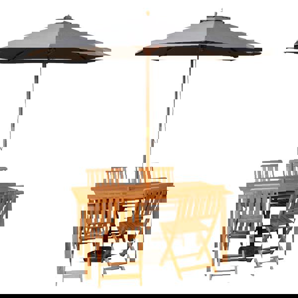 Samuel Alexander Outdoor 4 Person Rectangular Wooden Garden Dining Table Chairs with Grey Parasol and Base Set