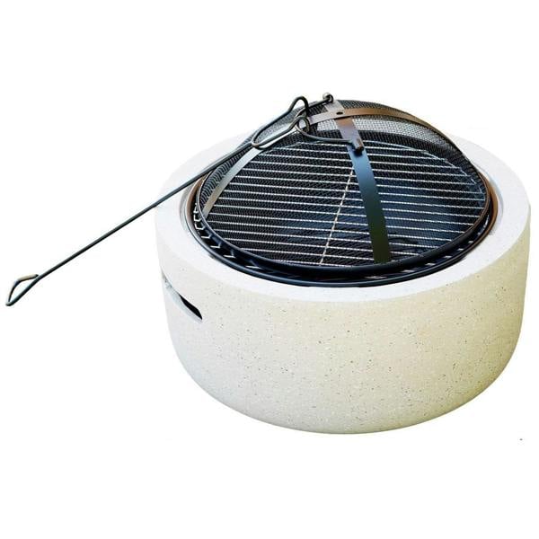 Gr8 Garden Cream 18 Inch Round MgO Fire Pit Barbecue Grill BBQ Bowl Camping Heater Burner