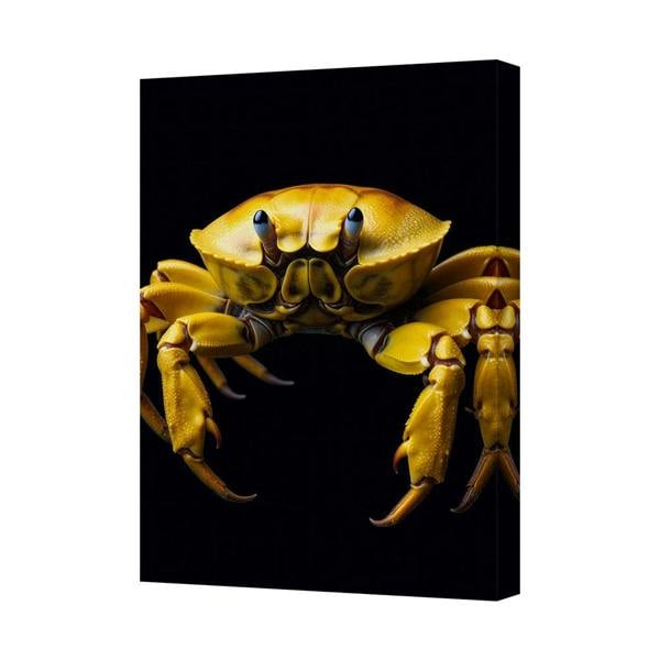 Benjamin Tate Design Yellow Crab On Black Canvas Wall Art Coastal Decor