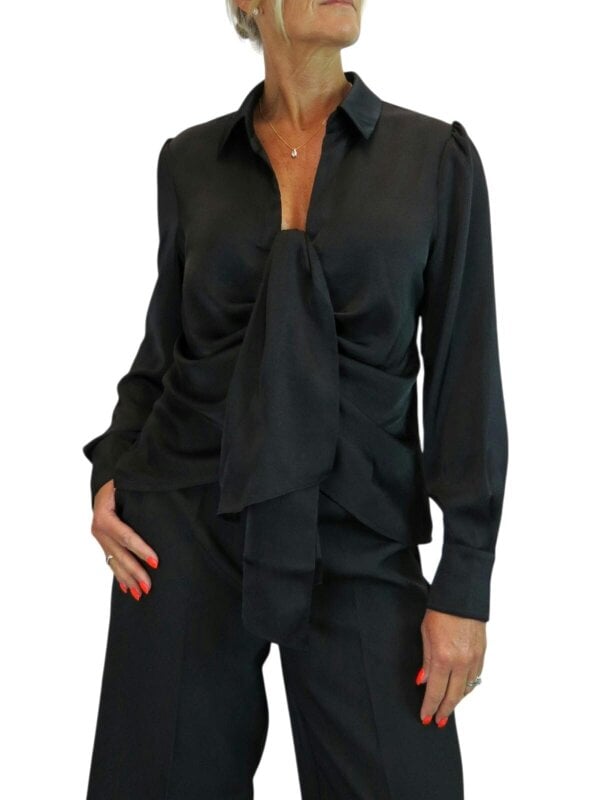 Paulo Due Women's Long Sleeve Tie Front Satin Blouse Shirt