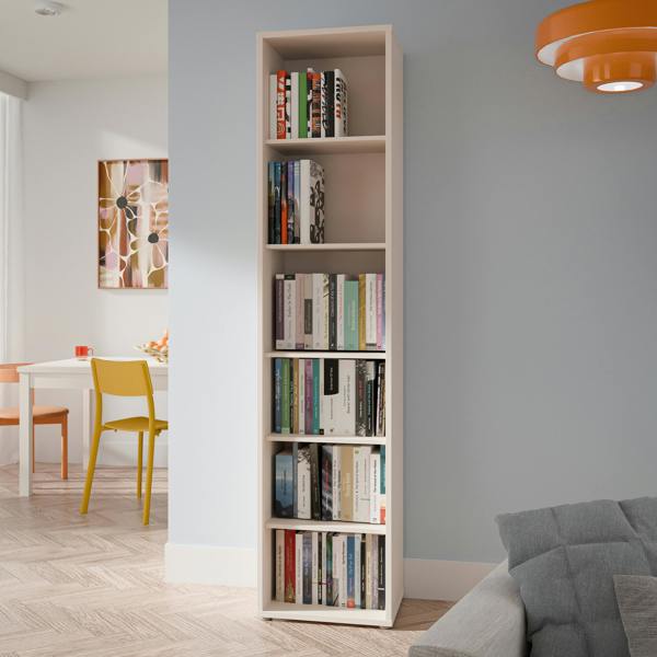 Furniture To Go Alice Springs Tall Narrow Bookcase with 5 Shelves in Soft Neutral